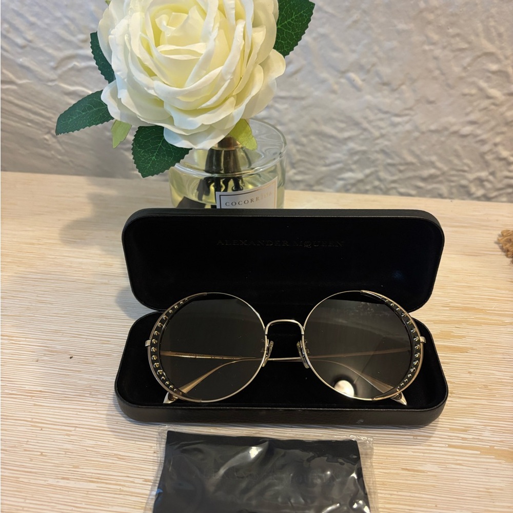 Alexander McQueen Gold and Black Round Glasses